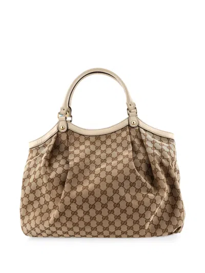 Pre-owned Gucci Sukey Gg Canvas With Leather Large Tote Bag In Brown