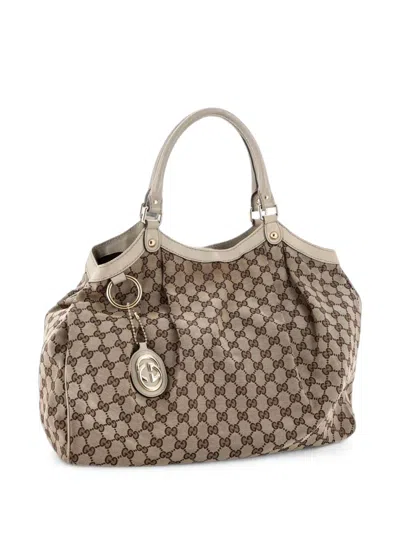 Pre-owned Gucci Sukey Gg Canvas With Leather Large Tote Bag In Brown