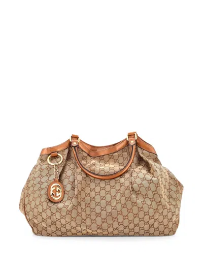 Pre-owned Gucci Sukey Gg Canvas With Leather Large Tote Bag In Metallic