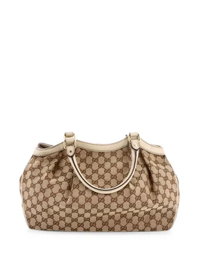 Pre-owned Gucci Sukey Gg Canvas With Leather Medium Tote Bag In 褐色