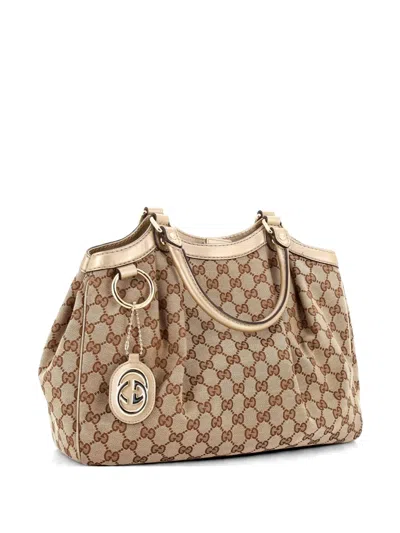 Pre-owned Gucci Sukey Gg Canvas With Leather Medium Tote Bag In Brown