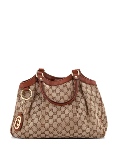 Pre-owned Gucci Sukey Gg Canvas With Leather Medium Tote Bag In Brown