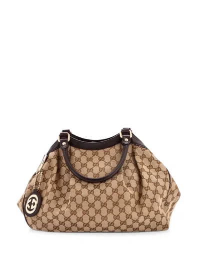Pre-owned Gucci Sukey Gg Canvas With Leather Medium Tote Bag In Brown