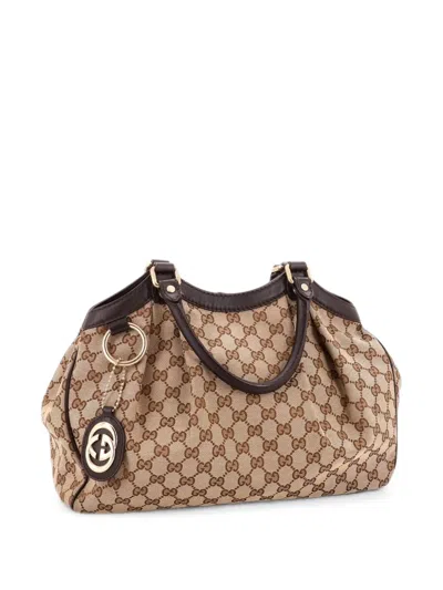 Pre-owned Gucci Sukey Gg Canvas With Leather Medium Tote Bag In Brown