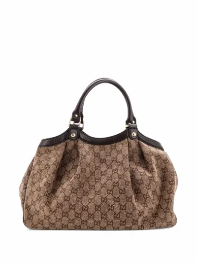 Pre-owned Gucci Sukey Gg Canvas With Leather Medium Tote Bag In Brown