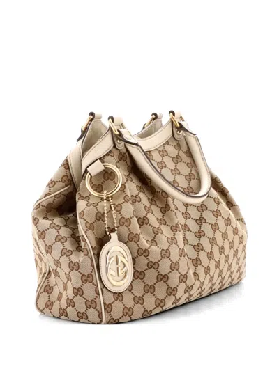 Pre-owned Gucci Sukey Gg Canvas With Leather Medium Tote Bag In Neutral