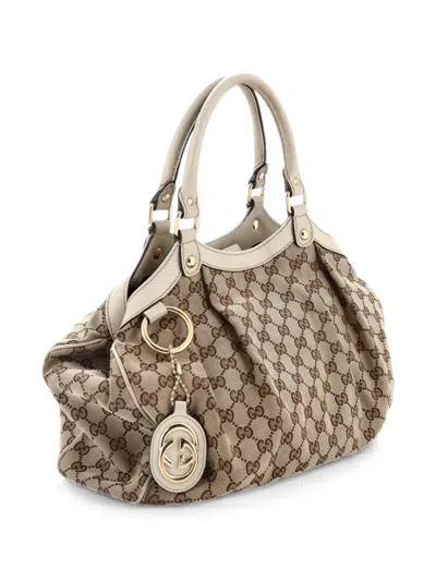 Pre-owned Gucci Sukey Gg Canvas With Leather Medium Tote Bag In Neutrals