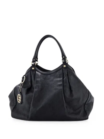 Pre-owned Gucci Sukey Ssima Leather Large Tote Bag In Black