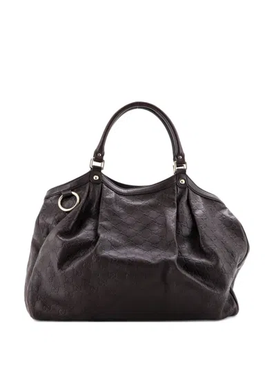 Pre-owned Gucci Sukey Ssima Leather Large Tote Bag In Brown
