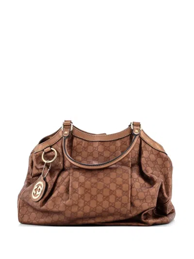 Pre-owned Gucci Sukey Ssima Leather Large Tote Bag In Brown
