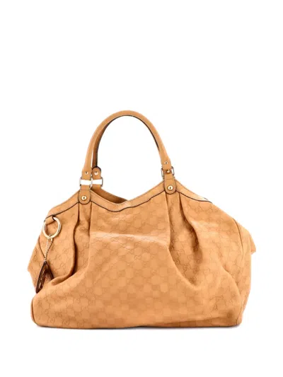 Pre-owned Gucci Sukey Ssima Leather Large Tote Bag In Neutral