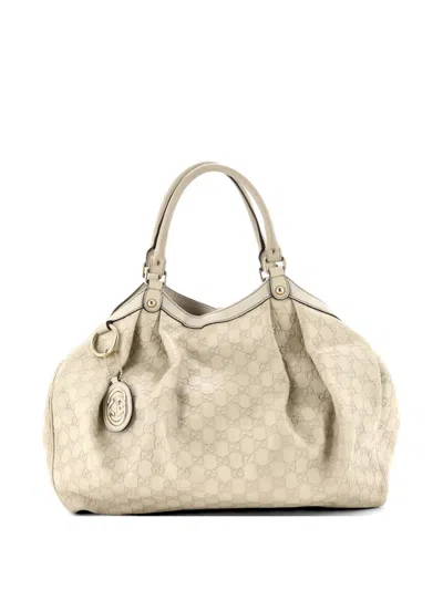 Pre-owned Gucci Sukey Ssima Leather Large Tote Bag In Neutral