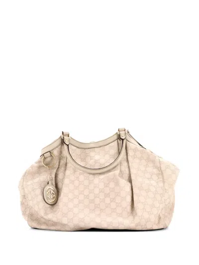 Pre-owned Gucci Sukey Ssima Leather Large Tote Bag In Neutral