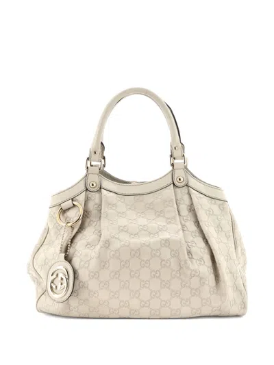 Pre-owned Gucci Sukey Ssima Leather Medium Tote Bag In Neutral