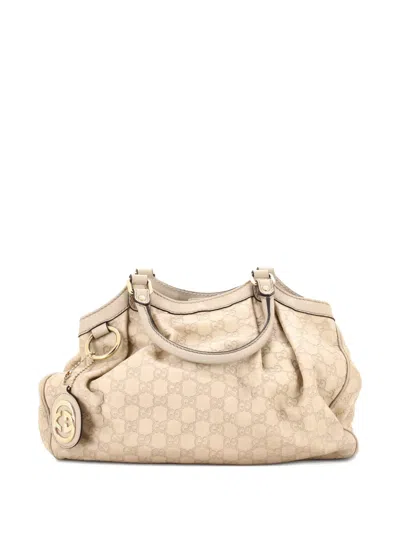 Pre-owned Gucci Sukey Ssima Leather Medium Tote Bag In Neutral