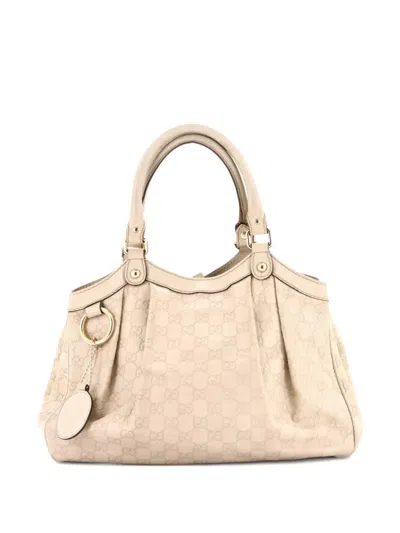 Pre-owned Gucci Sukey Ssima Leather Medium Tote Bag In Neutral