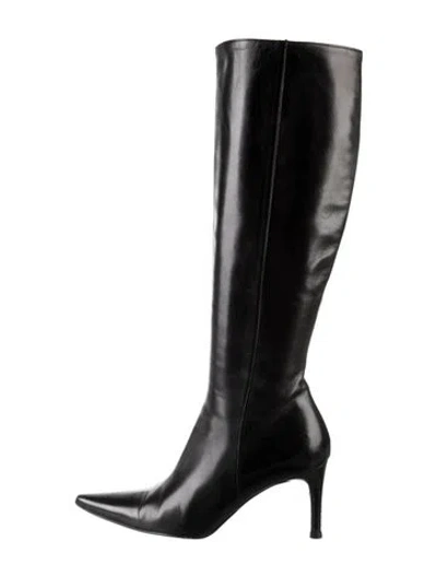 Pre-owned Gucci Sukey Logo Leather Boots In Black