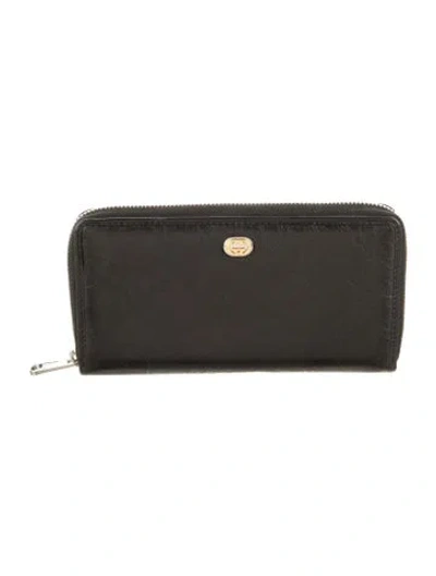 Pre-owned Gucci Sukey Logo Leather Continental Wallet In Black