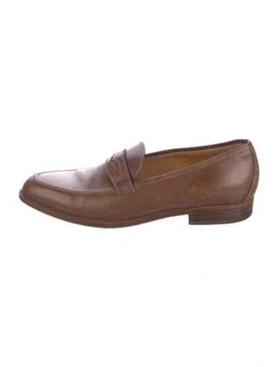 Pre-owned Gucci Sukey Logo Leather Loafers In Brown