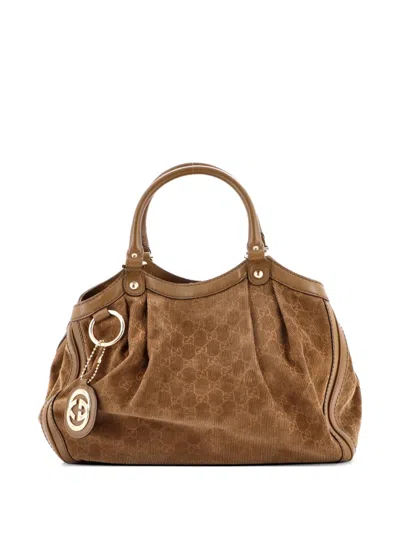 Pre-owned Gucci Sukey Tote Gg Corduroy Medium Satchel In Brown