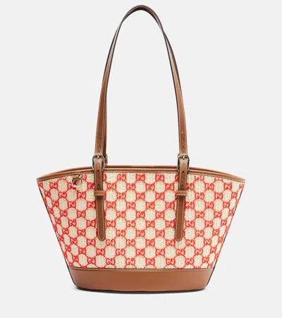Gucci Gg Small Raffia-effect Tote Bag In Red