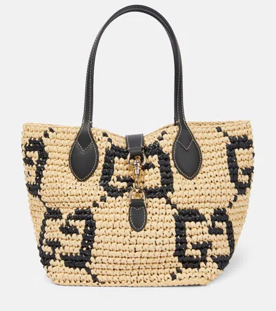 Gucci Summer Medium Leather-trimmed Basket Bag In Beige