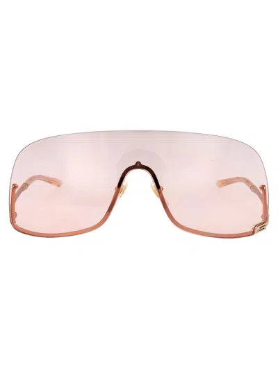 Gucci Oversized Sunglasses In 004 Gold Gold Pink