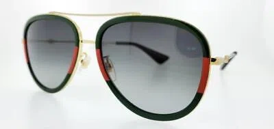 Pre-owned Gucci Sunglasses 0062s 003 57mm Green Red Gold Aviator Frame Grey Gradient Lense In Gray