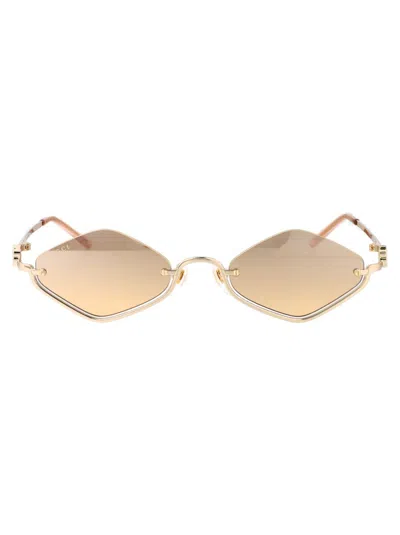 Gucci Half-rim Geometric-frame Sunglasses In Yellow