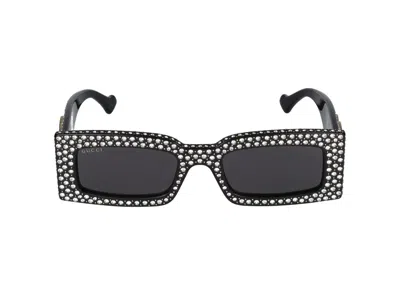 Gucci Embellished Acetate Rectangle Sunglasses In Black Black Grey
