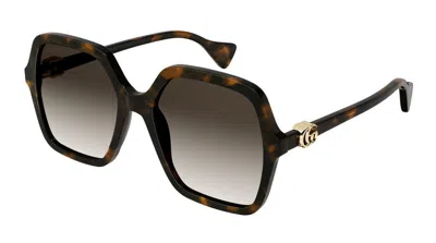 Gucci Gg1072sa 002 Oversized Square Sunglasses With Mini Running In Brown