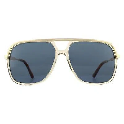 Pre-owned Gucci Sunglasses Gg0200s 004 Gold With Light Brown Crystal Blue