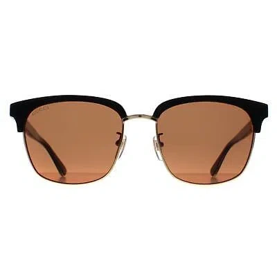 Pre-owned Gucci Sunglasses Gg0382s 002 Black And Gold Brown