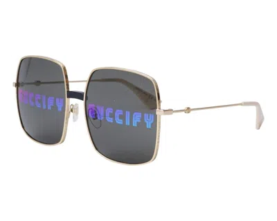 Pre-owned Gucci Sunglasses Gg0414 S 002 Gold -grey With Mirror Effectr Lens 60mm Authentic