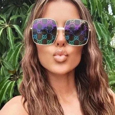 Pre-owned Gucci Sunglasses Gg0414 S 003 Gold Gray With Multicolor Gradient Mirror Lens