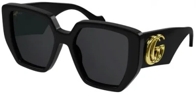 Pre-owned Gucci Sunglasses Gg0956s 003 Black Gold Grey Square Woman Authentic In Gray