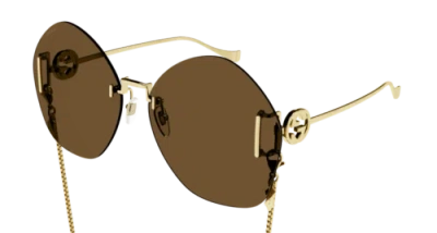 Pre-owned Gucci Sunglasses Gg1203s 003 Gold Brown Woman