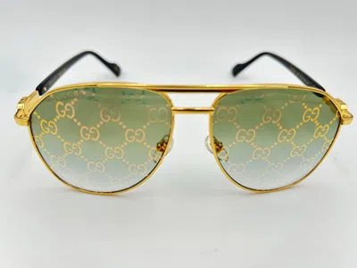 Pre-owned Gucci Sunglasses Gg1220s 004 Gold Black Green 59 14 145 W  Case Logo Lens