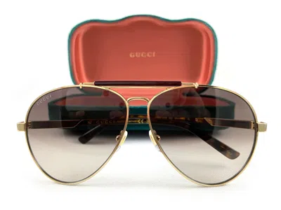 Pre-owned Gucci Sunglasses Gg1287s Gold Havana Brown 002 Authentic