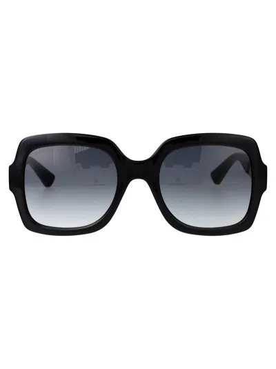 Gucci Women's Petit Web Square Sunglasses In 001 Black Black Grey