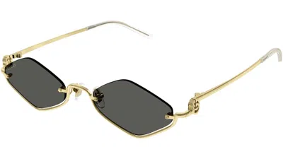 Pre-owned Gucci Sunglasses Gg1604s-001 Geometric Gold Frame Grey Lens In Gray