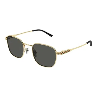 Gucci Gold-gold-grey Metal Sunglasses