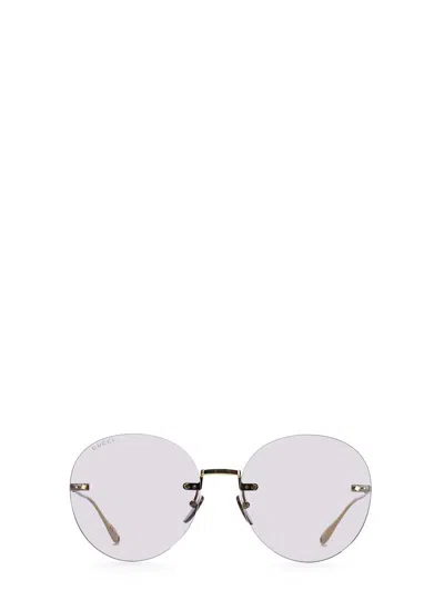 Gucci Floral-pendant Round-frame Sunglasses In Gold