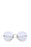 Gucci Light Blue Gold Round Sunglasses In Gold