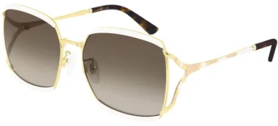 Pre-owned Gucci Sunglasses  Gg0593sk 003 Sunglasses Woman Color Ivory Brown Lens Size 59 Mm