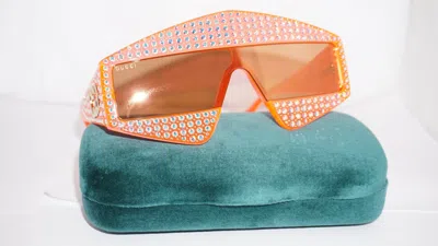Pre-owned Gucci Sunglasses Shield Orange Crystal Hollywood Gg0357s 002 99 00 140
