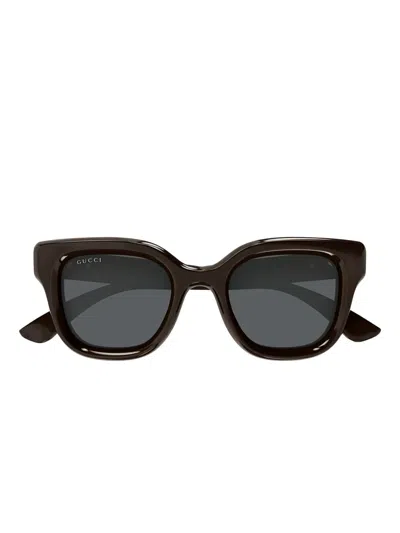 Gucci Sunglasses Square Full Rim, Shiny Solid Brown Frame And Grey Lens Gg1828s004