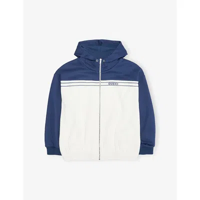 Gucci Kids' Logo-print Jersey Hoody In Blue