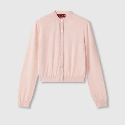 Gucci Super Fine Cashmere Silk Cardigan In Pink