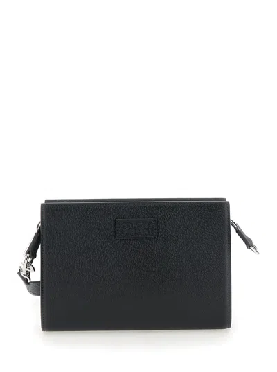 Gucci Super Mini Crossbody Bag With Logo Patch In Leather Man In Black